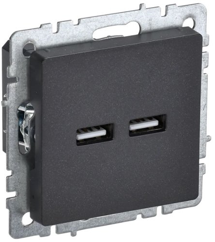 Розетка USB тип A+A без рамки IEK Brite РЮ10-1-БрЧ 2-м. 3100мА черный картинка